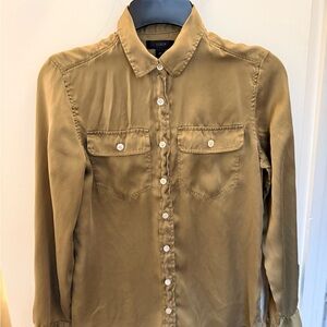 J. Crew Olive-Tone Silk Blend Button Front Blouse